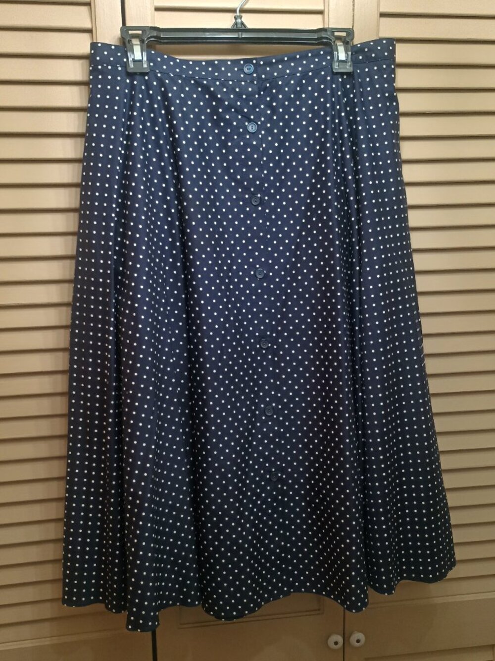 UNIQLO Navy Blue White Polka Dot Lined Midi Skirt Sz XL